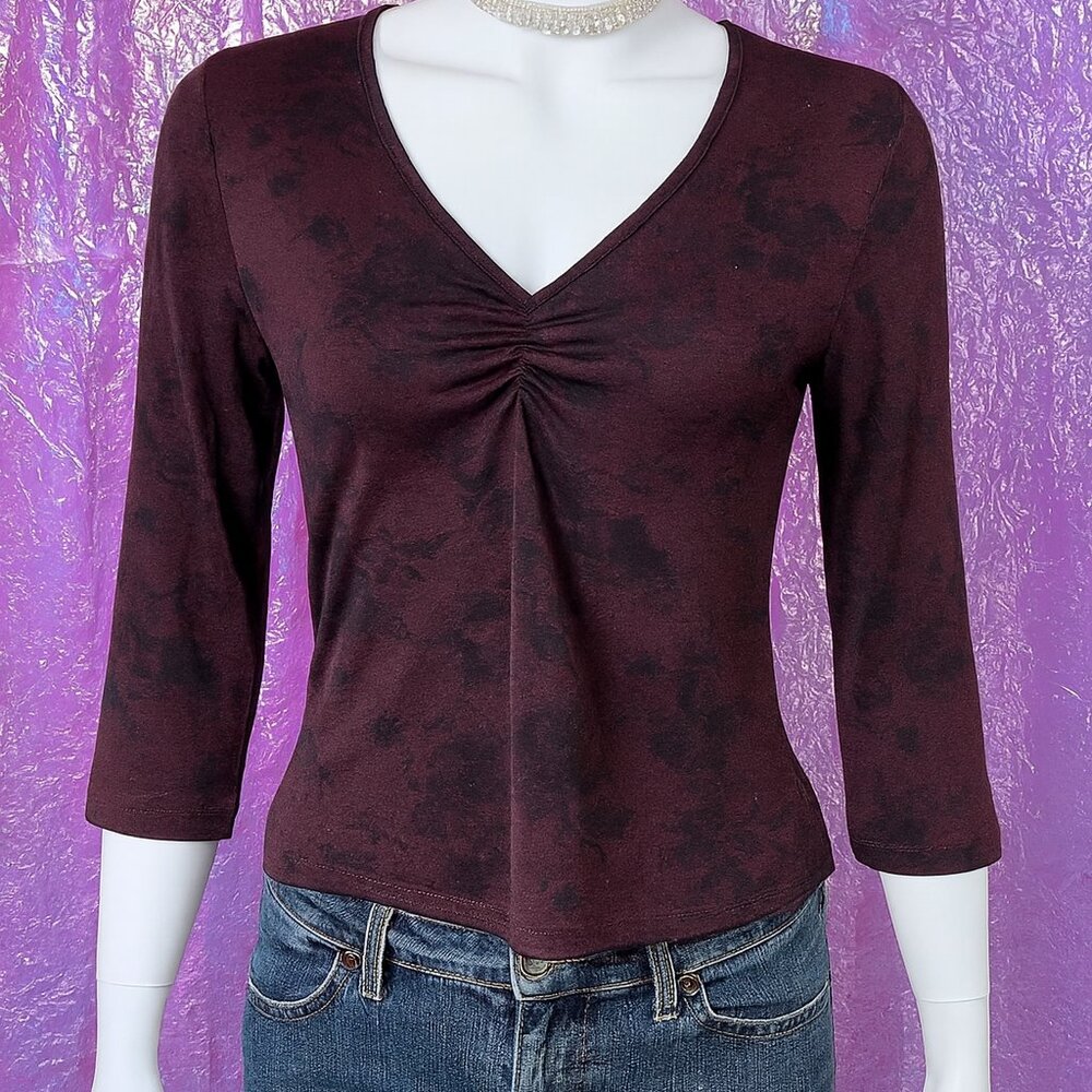 Kathie Lee Blouse Black & Brown 90s Y2K Slinky Vintage 3/4th Sleeves Womens